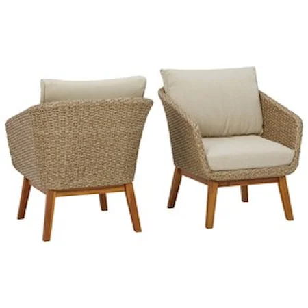 Set of 2 Resin Wicker Lounge Chairs w/ Cushion